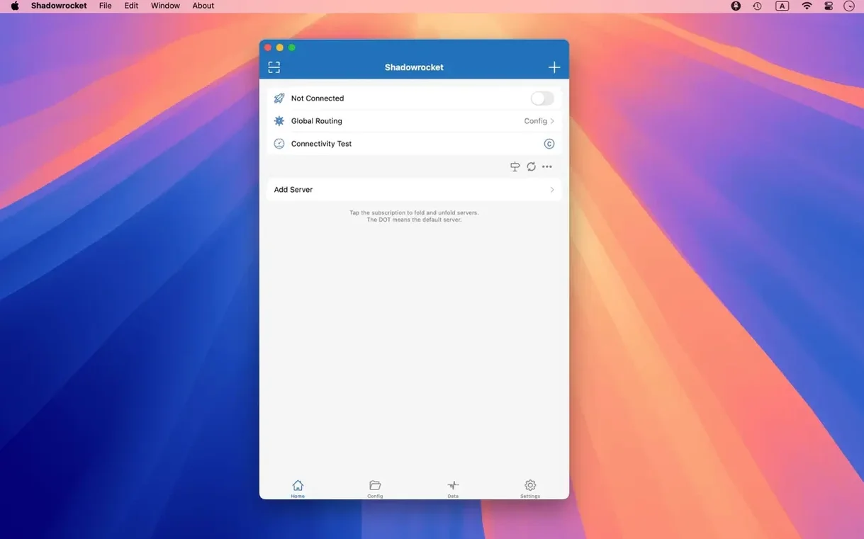 Shadowrocket — glimpse 1 shadow rocket mac — first screen