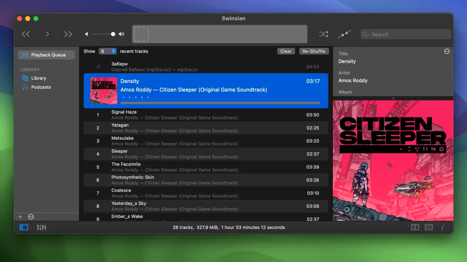 Swinsian — glimpse 1 swinsian dark mode — first screen