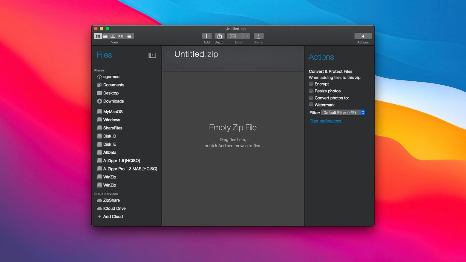 WinZip Mac Pro — glimpse 1 winzip mac — first screen